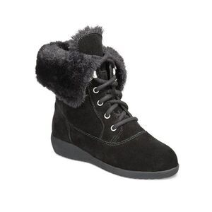 Style & Co. Womens 9 M Black Suede Aubreyy Faux Fur Lined Lace Up Boots NIB HA6